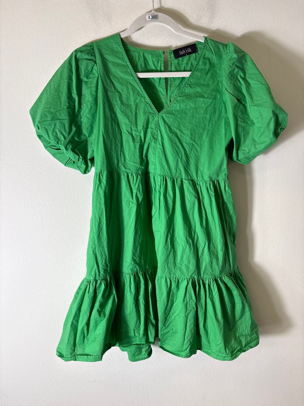 Fab'rik Bright Green Short Puff Sleeve Tiered Mini Dress Sz S